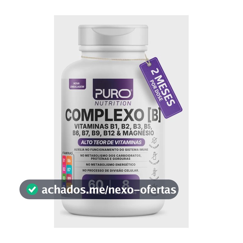 Complexo B Puro Nutrition – Vitaminas B1, B2, B3, B5, B6, B9, B12 e Magnésio, 60 Cápsulas
