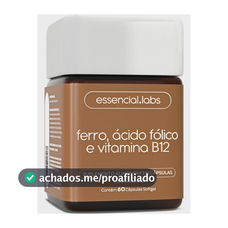 FERRO com ÁCIDO FÓLICO e VITAMINA B12 - 60 Cápsulas Softgel - Fórmula Avançada com Máxima Absorção