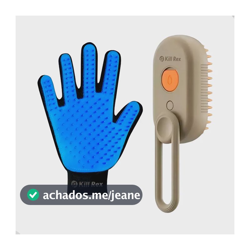 Kit Escova A Vapor Pet + Luva Rasqueadeira Tira Pelos Cachorro Cães Gato Removedor De Subpelo Escova Massageadora Banho
