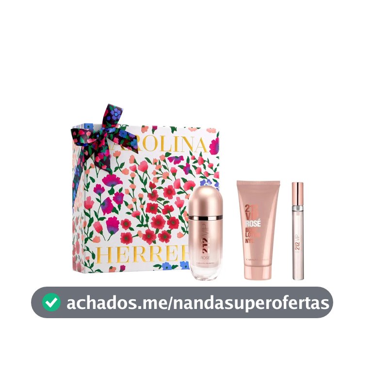 Kit Presente Perfume Carolina Herrera Feminino 212 Vip Rosé Carolina Herrera Eau De Parfum 80ml + Body Lotion 100ml + Perfume Miniatura 10ml