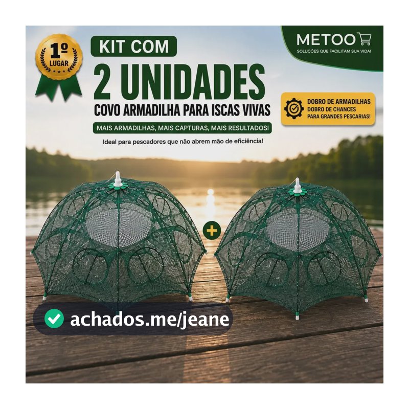 Kit C/ 2 Armadilhas Covo 6 Bocas Rede Peixes Camarões Lambari METOO
