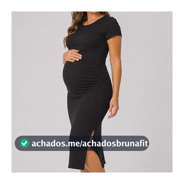 Vestido Midi Gestante Canelado Fenda Lateral Ultra Conforto