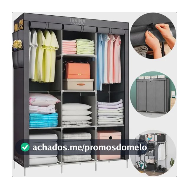 Guarda Roupa Dobrável Irsina Colmeia Cinza 8 Divisões 3 Portas Portátil
