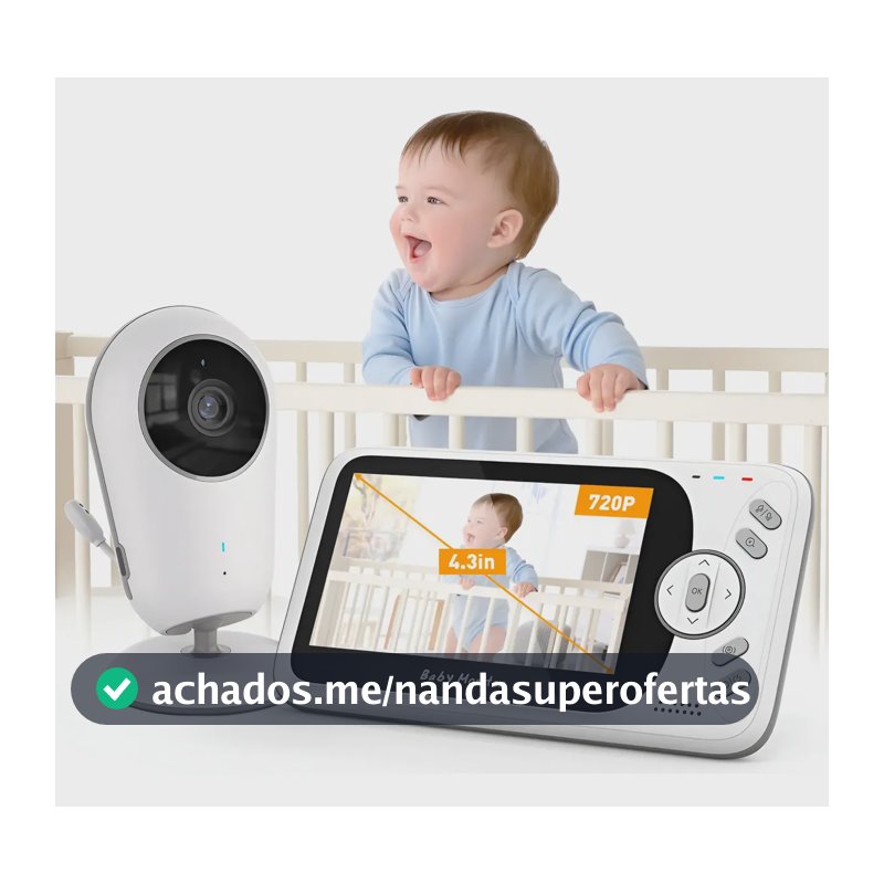 Babá Eletrônica Baby Monitor 4,3'' S/fio Câmera Recarregável 127/220v Branco