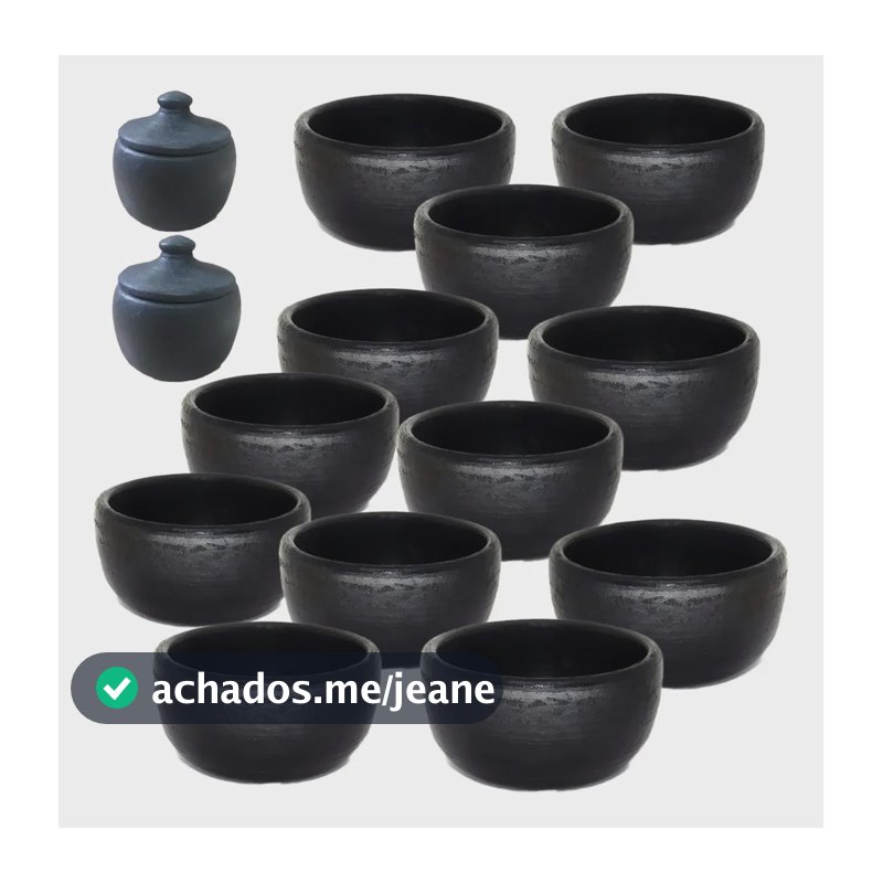 Kit Com 12 Cumbucas De Barro Capixaba E 2 Mini Pimenteira Preto