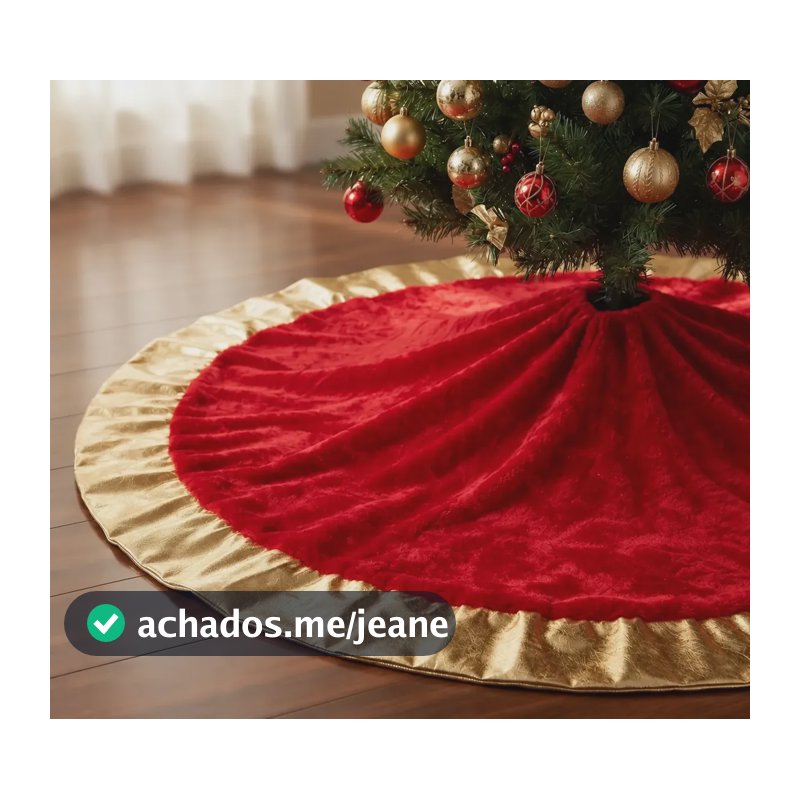 Saia Enfeite Tapete Árvore De Natal Aveludada Natalina 80 Cm Dourada/vermelho - Saia Para Arvore De Natal Vermelha E Dourada