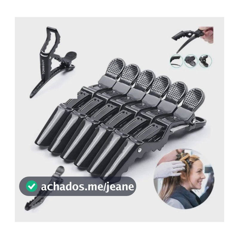 6 Presilhas Crocodilo Prendedor Cabelo Clips Tipo Bico Pato Cor Preto