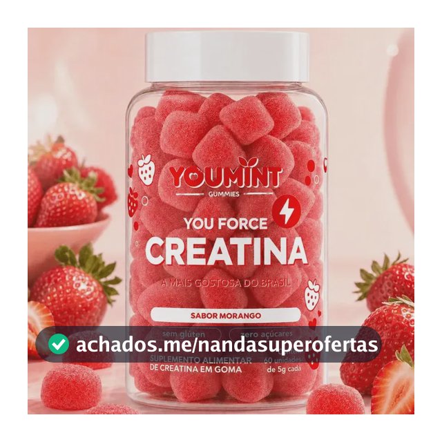 Creatina Gummy Zero Açúcar 60 Gomas Youmint Sabor Morango