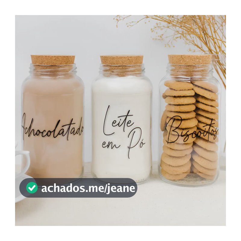 Kit 3 Potes Vidro 810ml Achocolatado, Leite Em Pó E Biscoito Transparente