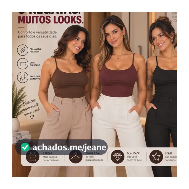 Kit 3 Blusas Regatas Femininas Poliamida Premium Alça Fina Marrom / Preto / Vinho P/m