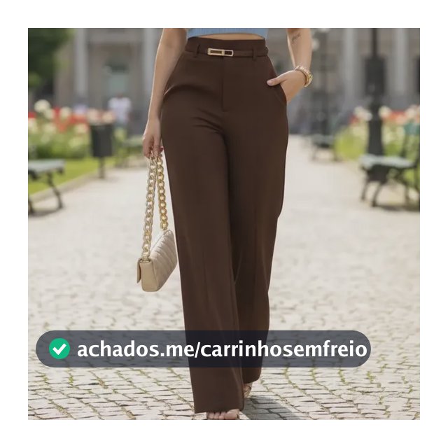 Calça Alfaiataria Feminina Wid Leg Pantalona Social Cós Alto Marrom Lisa M 38