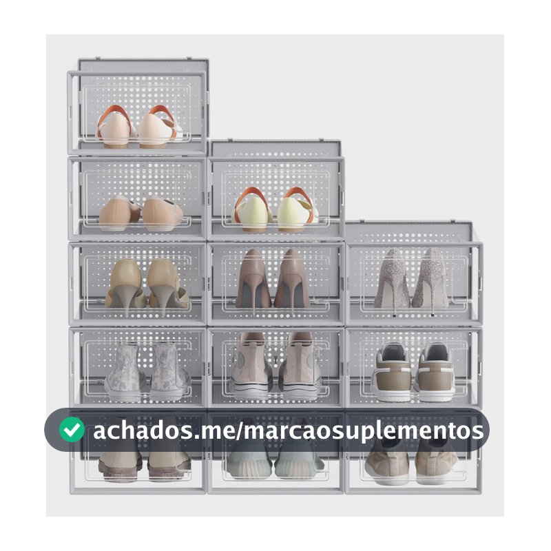 Caixas Organizadoras Para Tênis, Empilháveis 12 Unidades Cinza