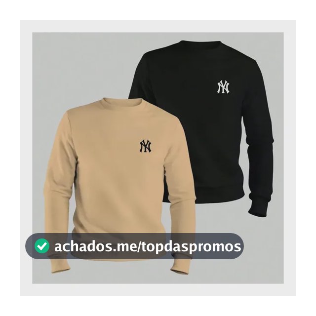 Kit 2 Blusas De Frio Moletom Liso Estampa Ny Gola Careca