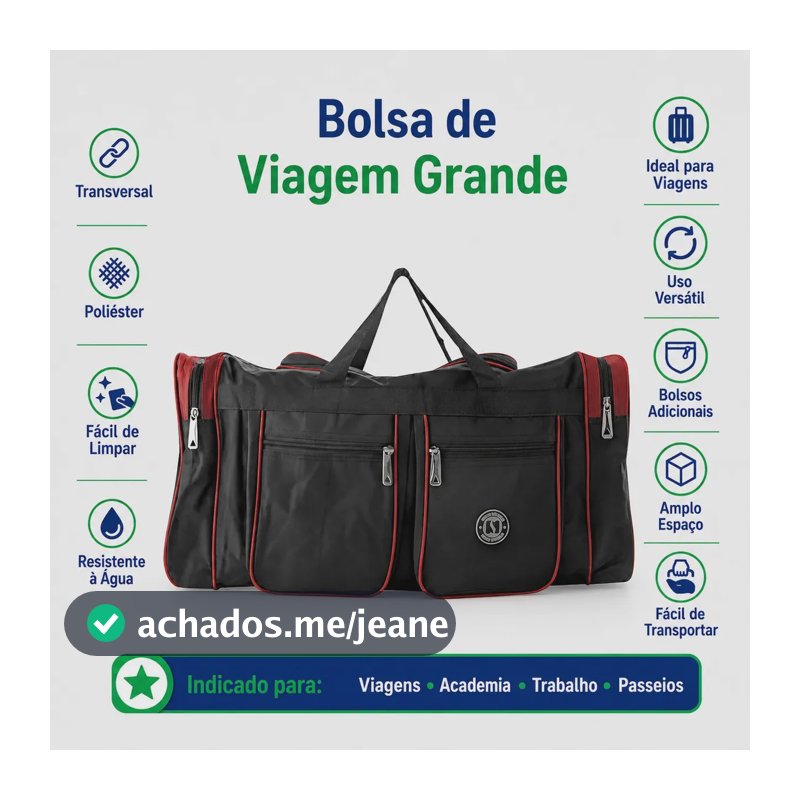 Bolsa Transversal Grande Vermelha Viagem Avião Mala de Mão Espaçosa Leve Resistente Alça Ajustável Marianopole