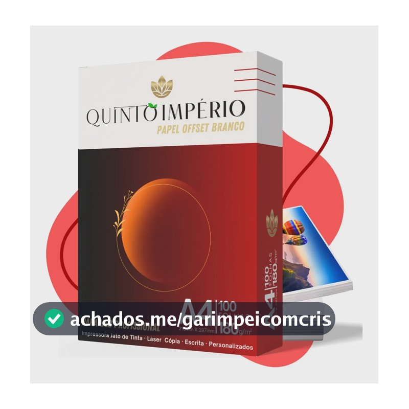 Papel Offset 180g Cartão Com 100 Folhas A4 Branco Premium Sulfite Quinto Império