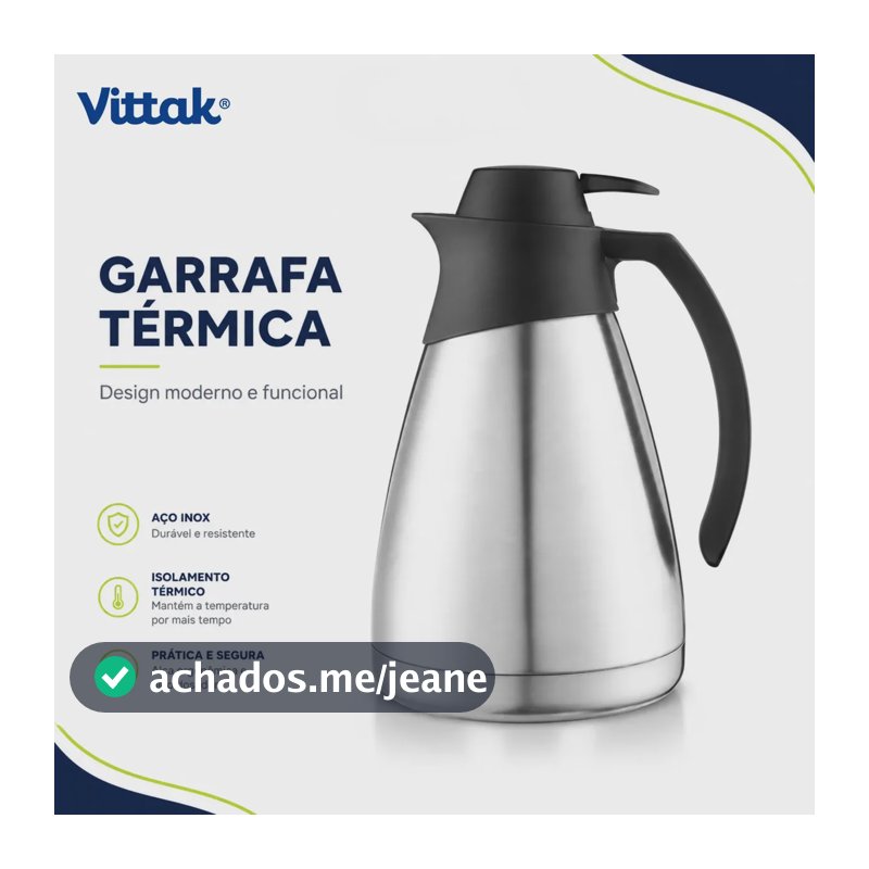 Vittak Garrafa Térmica Bule Inox Com Gatilho Café Leite Chá 1 Litro