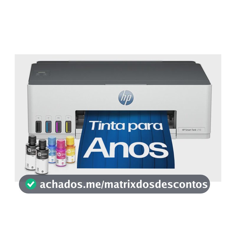Impressora HP Smart Tank 210 com Tanque de Tinta Colorida - Com Wi-Fi - USB 2.0 de alta velocidade. Funções da impressora: Imprimir. Cor: ‎Branco (3D4L5A)