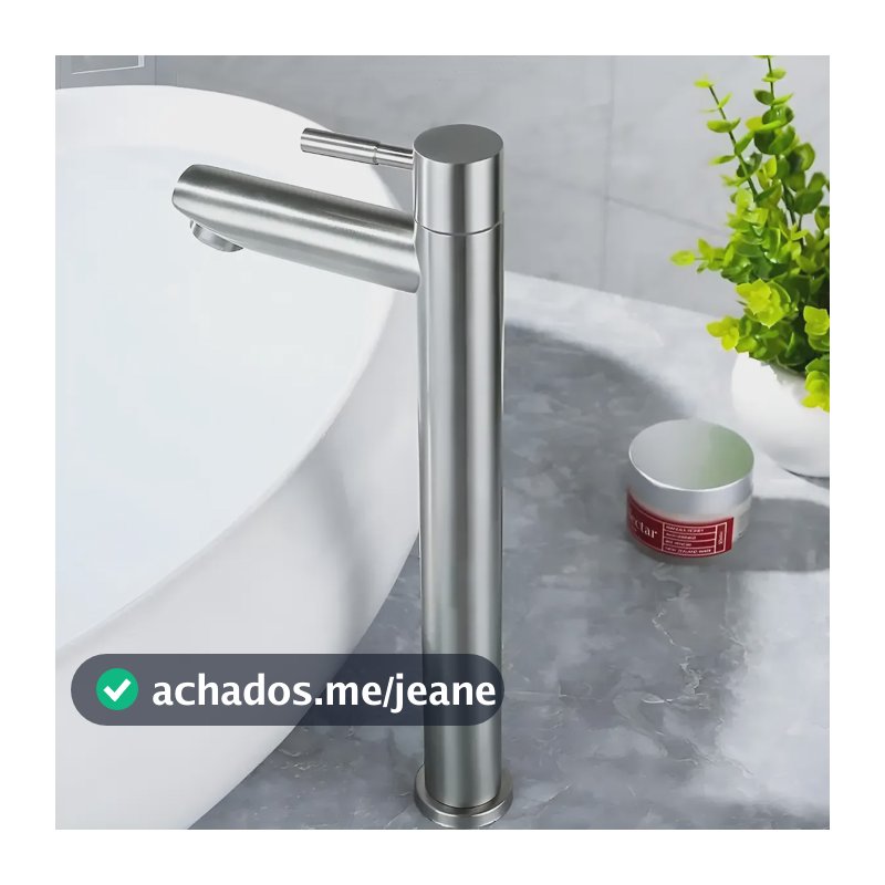 Torneira Inox 304 Alta 1/4 Volta Banheiro Escovada Luxo