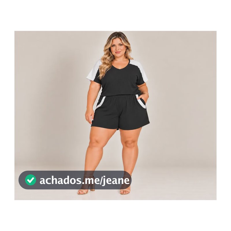 Conjunto Feminino Plus Size Blusa Manga Curta E Shorts Verão Preto G4 56