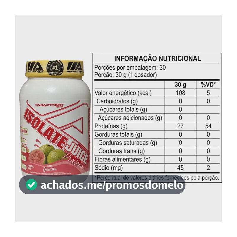 Isolate Juice Adaptogen Proteina bovina pote 900g Sabor Goiaba