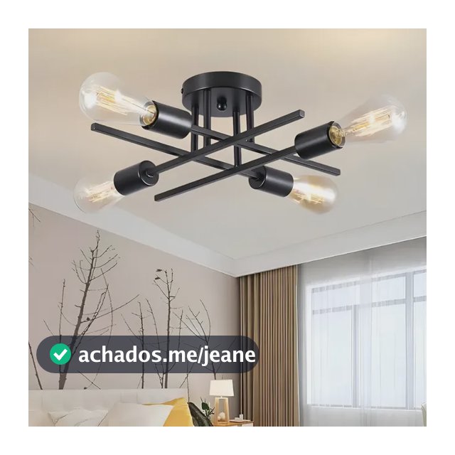 Luminária Lustre Teto Moderno Pendente Para Sala Sala Jantar Preto 4 Lâmpadas