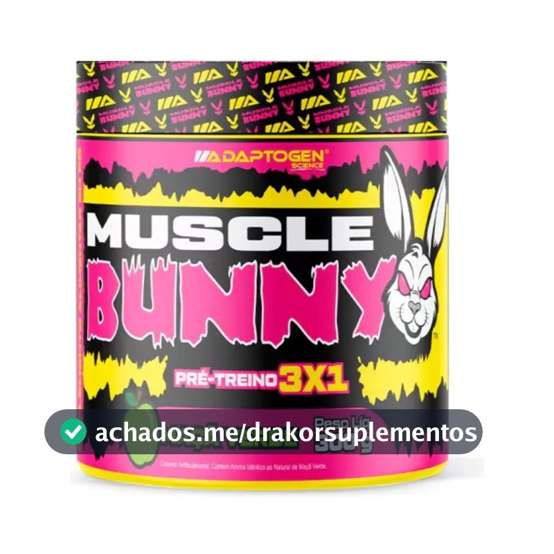 Pré Treino Muscle Bunny C/300g - Adaptogen Sabor Maçã Verde