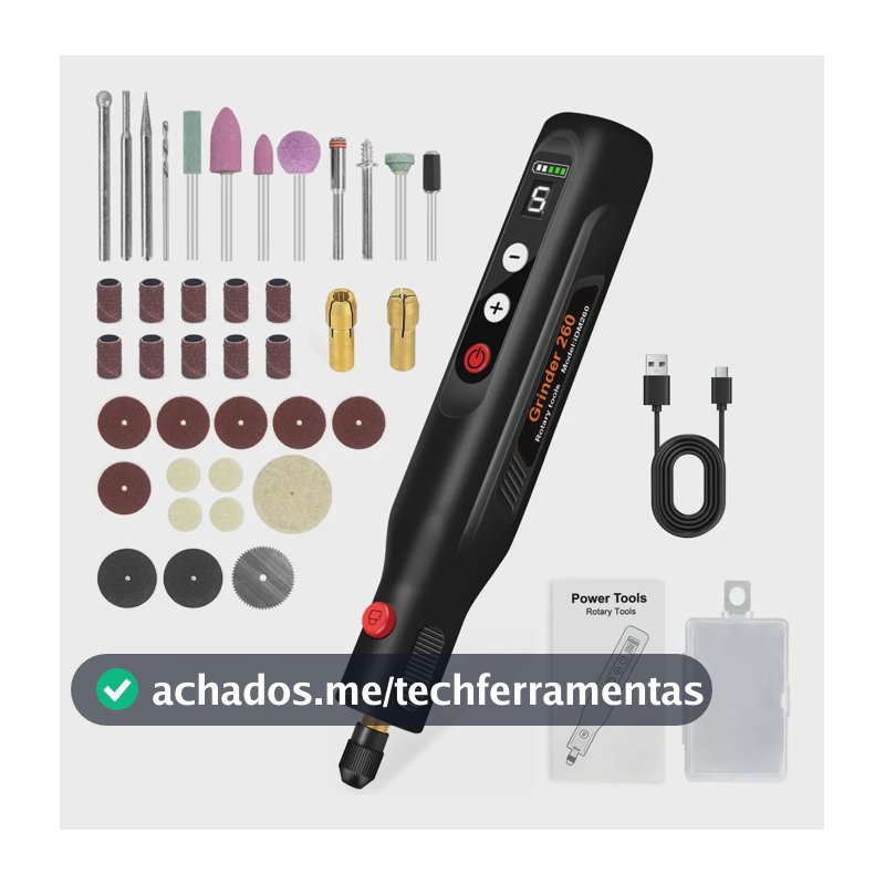 Kit 39 Mini Retifica Profissional Lixadeira Com Luz Led 3.7v 15 W
