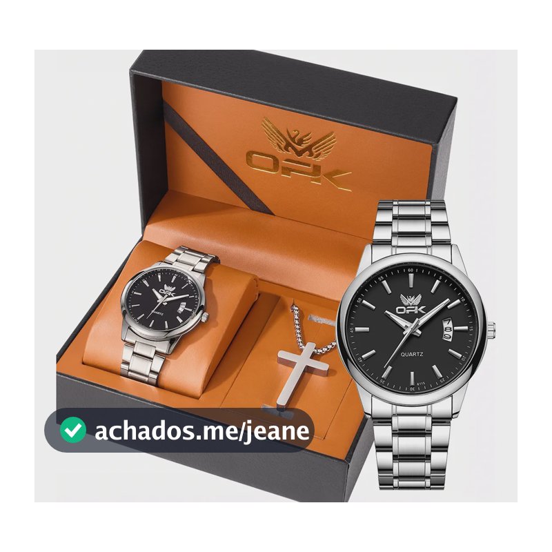Opk Original Conjunto De Relógio E Colares Masculino 6010 Prateado Preto