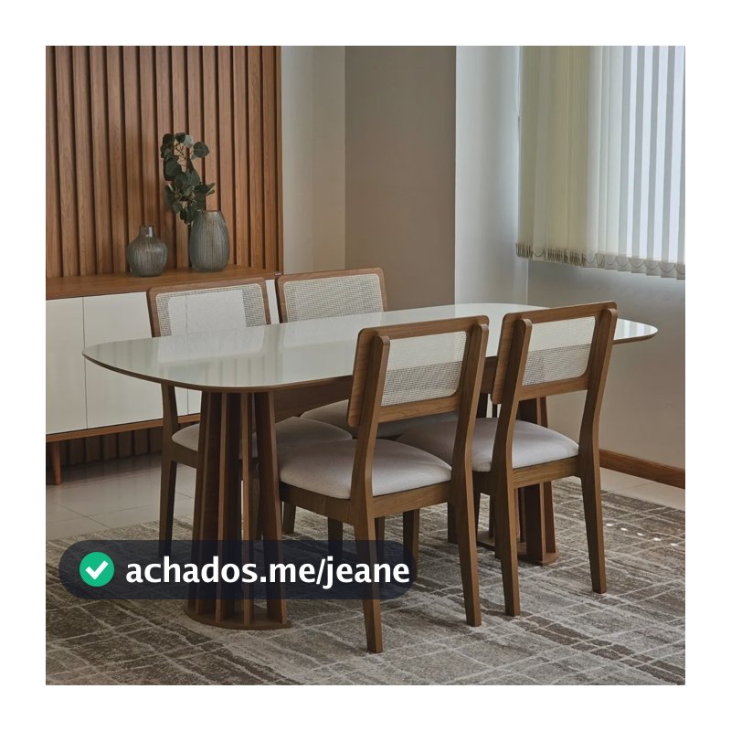 Conjunto Jantar Mesa Nature E 4 Cadeiras Com Tela Ca35 Bege Rústico