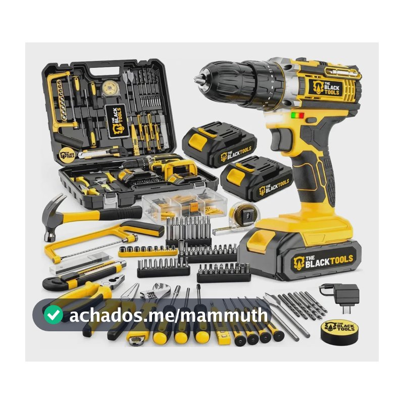 Parafusadeira Furadeira De Impacto The Black Tools Com Maleta + Kit Acessórios 147 Peças 2 Baterias Profissional Tbkit17