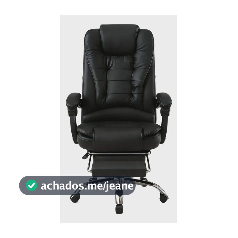 Cadeira Escritório Presidente Ergonômica Apoio Pés Giratória Revestimento em couro durável e estrutura reforçada. O encosto reclinável atinge até 150° e conta com ajuste de altura
