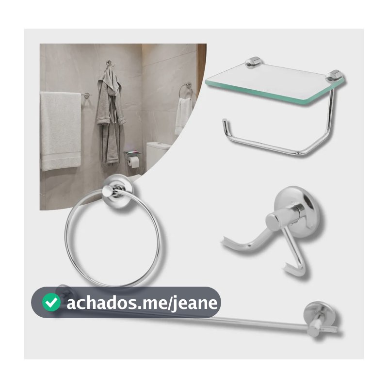 Kit Acessórios P/ Banheiro Inox Com Papeleira Porta Celular Incolor/cromado