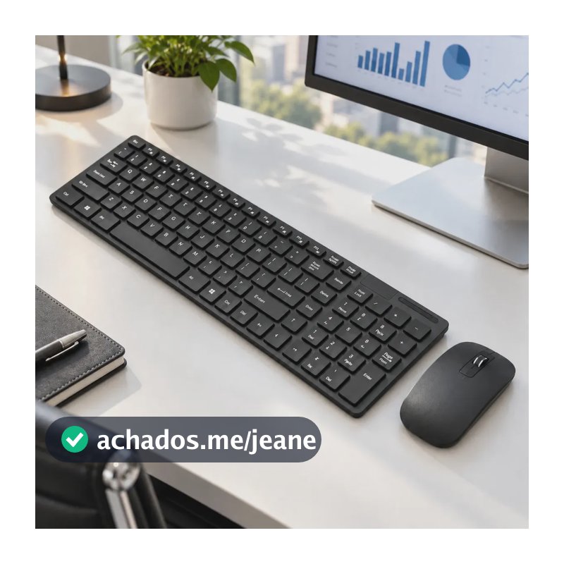Kit Teclado Mouse USB Sem Fio Preto Slim Ergonômico Plug and Play Notebook e PC para Trabalho Faculdade Estudos Home Office Compativel com Windows Android macOS com Pelicula de Silicone Protetora