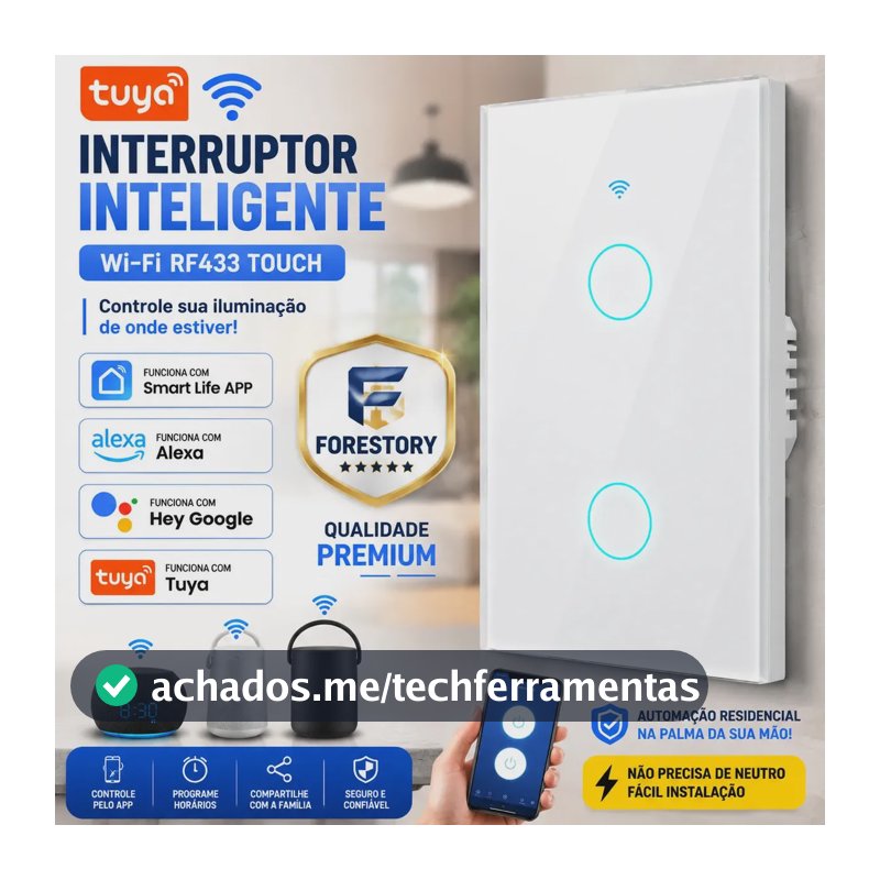 Forestory Interruptor Inteligente Dimmer Wifi 2 Botão Touch Alexa Touch Tuya Smart Life Alexa Google Home Aligenie Yandex Alice Smart Automação Compatível Wifi 2.4ghz Rf433 Bluetooth 100-240v 10a
