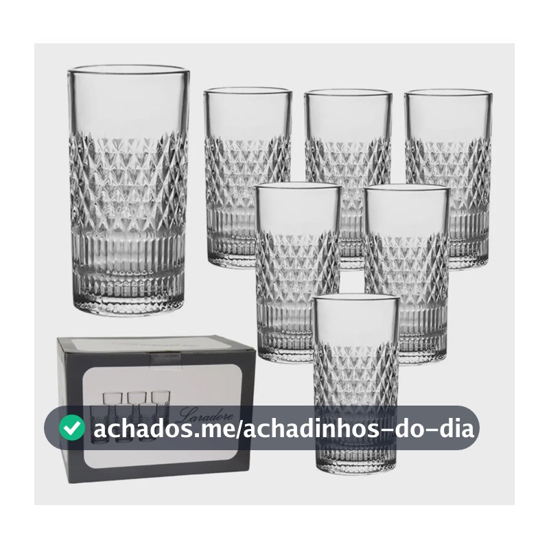 Jogo 6 Copos Altos De Vidro Lapidado - Laradore Roma 390ml