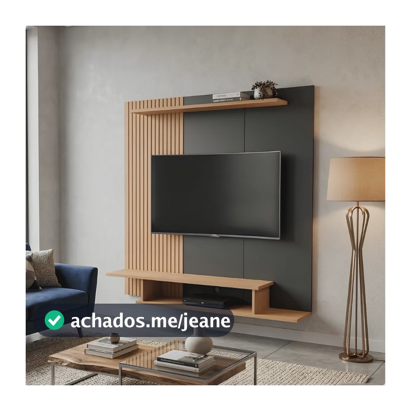 Estante Para Tv 55 Painel Ripado Com Prateleira E Nicho Sala Preto