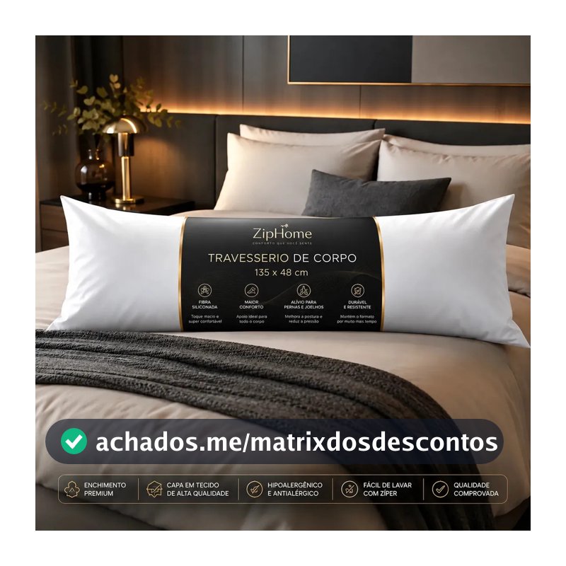 Travesseiro De Corpo Gigante Ortopédico 100% Fibra Siliconada Gestante Grávida Quiropraxia Super Macio Alivia Dor na Coluna Ziphome