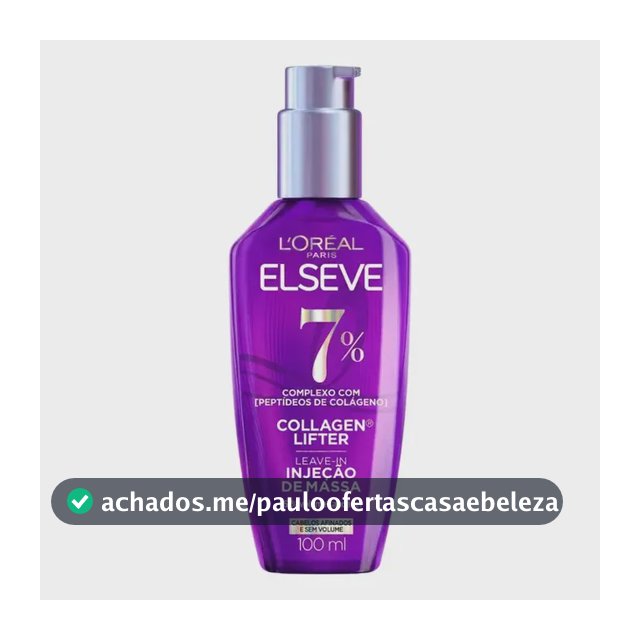 L'oréal Paris Elseve Collagen Lifter Leave-in Sérum Capilar Para Cabelos Finos Injeção de Massa com Peptídeos de Colágeno Aumenta o Volume em 61% e Encorpa os Fios por 72h 100ml
