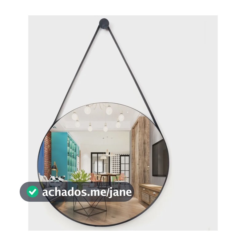 Espelho Redondo Decorativo Suspenso Alça 20cm + Pino Brinde Preto