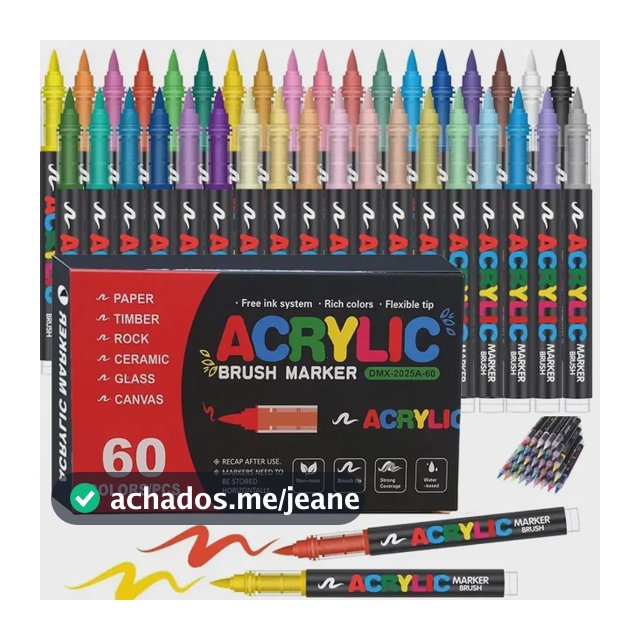 EPC Kit 60 Canetas Acrílicas Brush Marcador Permanente 60 Cores Para Desenho Pintura Lettering Artesanato