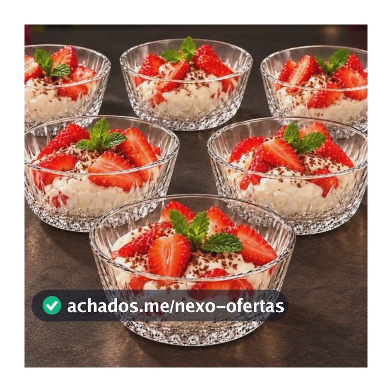 Jogo 6 Potes Vidro Lapidado Bowl Sobremesa Sorvete Petiscos Tigela Diamond Premium Elegante 260ml - Qg Imports