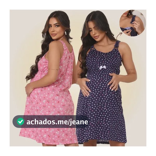 Kit 2 Camisola Estampada Amamentação Maternidade Baby Doll