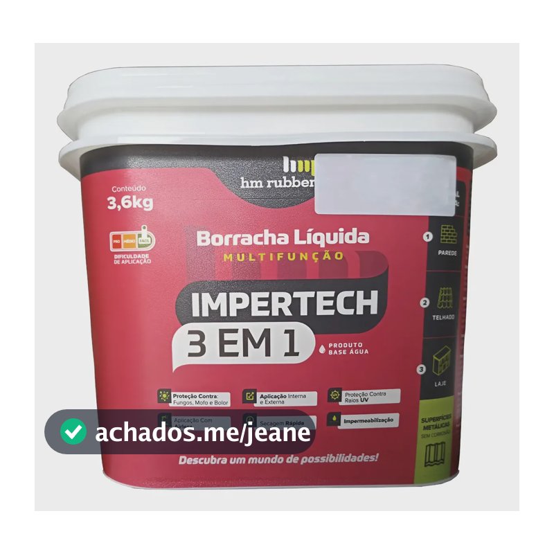 Tinta Borracha Líquida Impertech Parede Hm Rubber 3,6kg Branco Acetinado