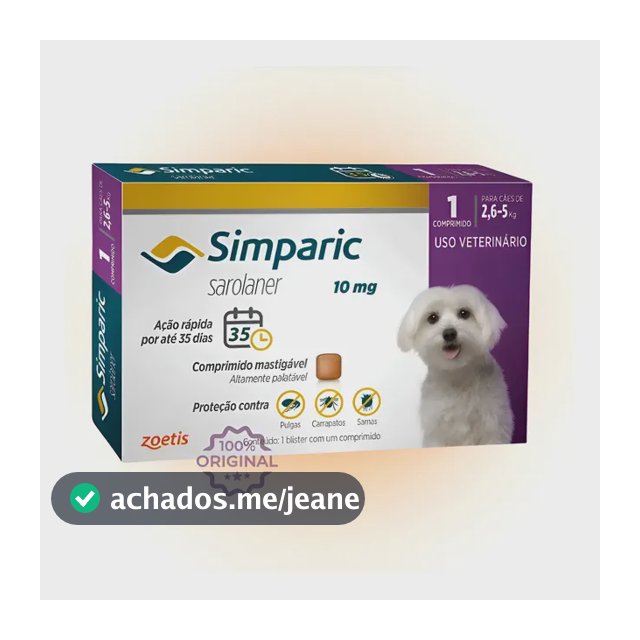 Antipulgas Simparic 10mg 2,6 A 5kg C/1 Comprimido Original Cinza-escuro