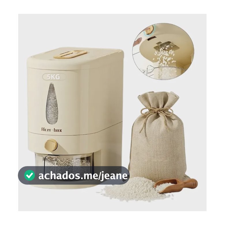 Pote Dispensador 10kg Arroz Feijão Grãos Com Medidor Vedação 5kg Bege