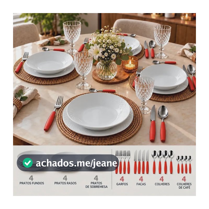 Jogo Aparelho Jantar Opaline 28 Peças Talheres Faqueiro Luxo Branco Martelado