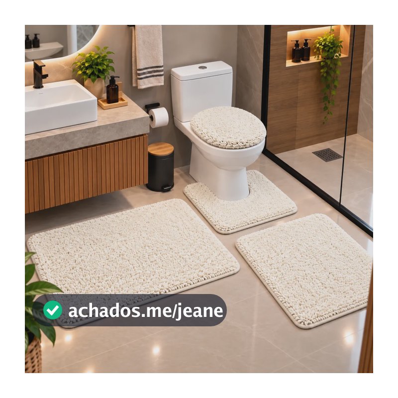Jogo De Tapete Para Banheiro 4 Peças Antiderrapante Algodão Off White Lisa