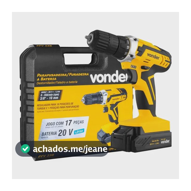 Parafusadeira e Furadeira A Bateria PFV 238 Completa Com Maleta de Transporte e Acessórios - Vonder