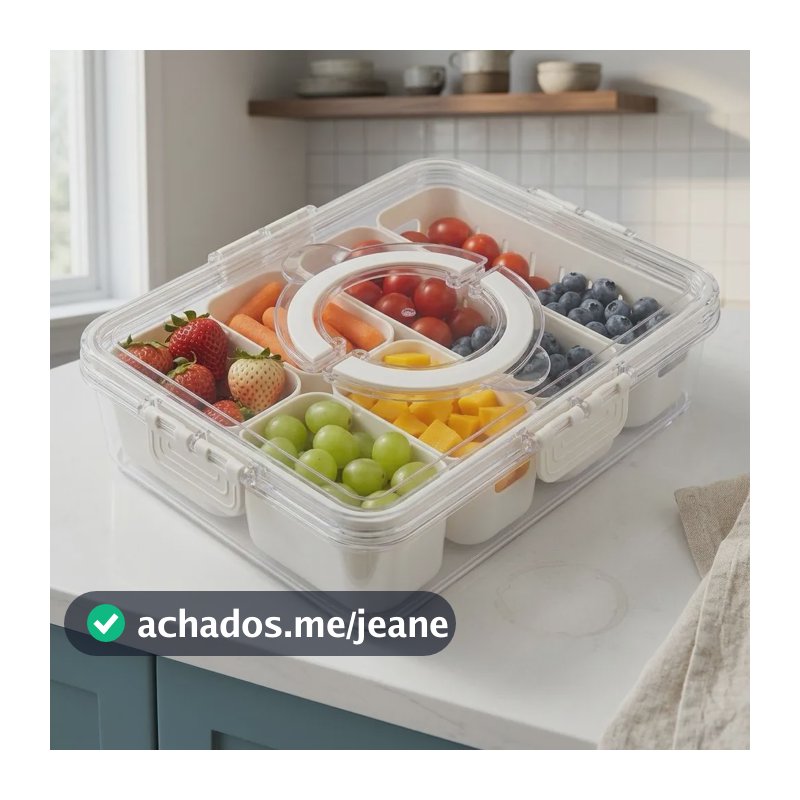 Pote Hermético Organizador Geladeira C/ Alça Divisórias Off White / Modelo 1