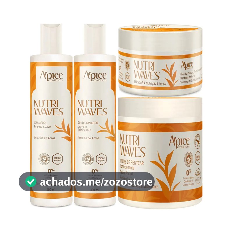 Kit Nutrição Capilar Ápice Nutri Waves com Shampoo, Condicionador, Máscara e Creme de Pentear